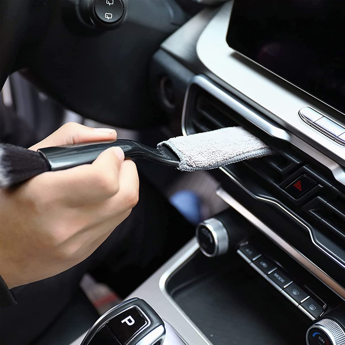 STHIRA Car Duster for Interior Cleaning with Dual Head Brush and 8.6 in Ergonomic Handle | Soft Nylon Bristles for Dashboard and Air Vents
