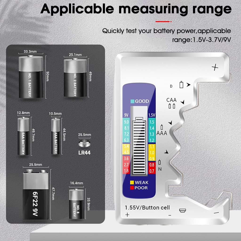 Serplex Battery Tester for AAA AA C D 9V and 1.5V Button Cells with LCD Display | Compact Portable Checker