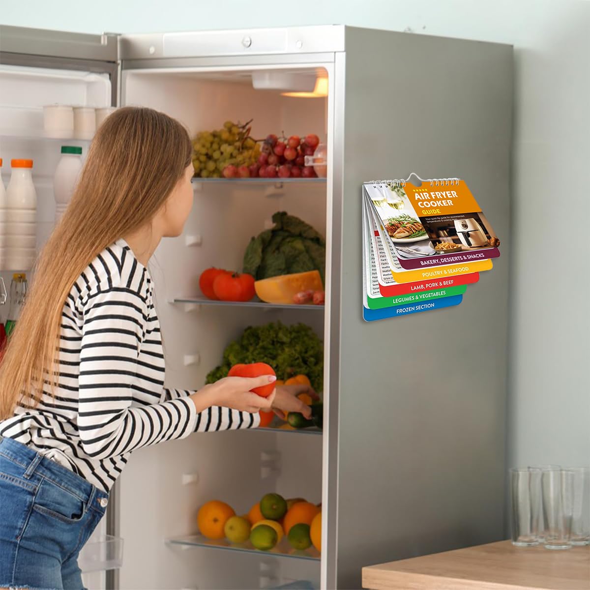 HASTHIP Magnetic Air Fryer Cooking Times Guide for Oven Use with 7x6 in Chart | Color-Coded Recipe Reference