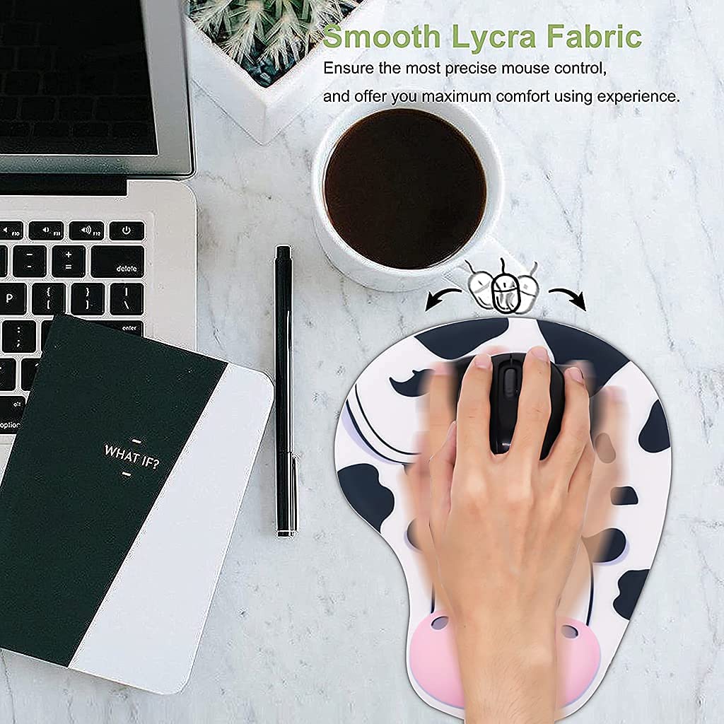 ZORBES® Mouse Pad with Wrist Rest Non-Slip Backing Cow Anime Cute Gel Easy-Typing Pain Relief for Gaming Office Computer Laptop 3PCS