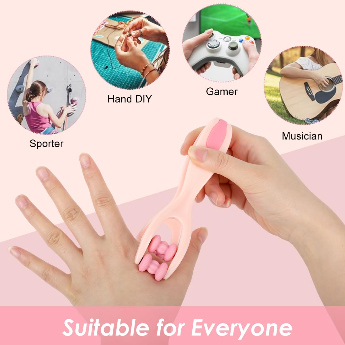 HANNEA Finger Acupressure Roller Massager for Stress Relief with Dual Row Design | Pink