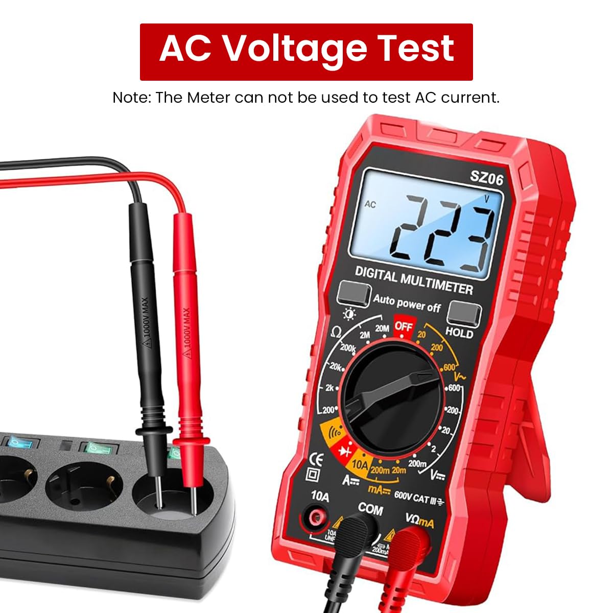 Serplex® Digital Multimeter Tester 2000 Counts Measures AC/DC Voltage, DC Current Ohm Amp Meter, Professional Multimetro Auto Voltmeter with Resistance, Diodes, Buzzer (Battery not included)