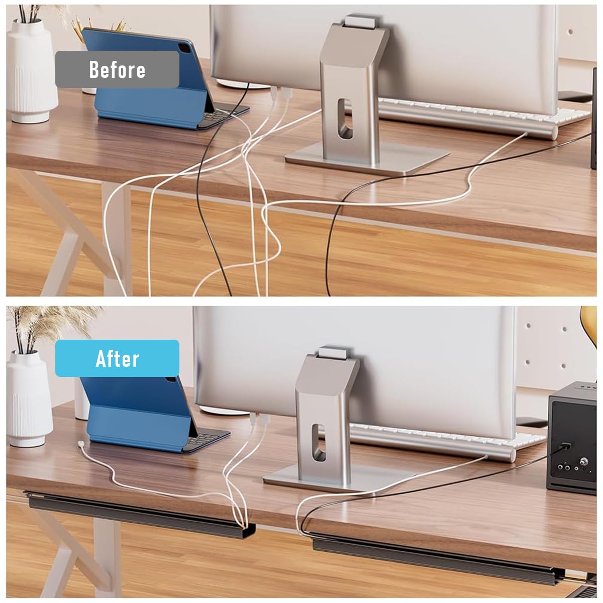 Serplex Cable Management Under Desk for Workspace Organization with 6PCS 15.7 in Self Adhesive Tray