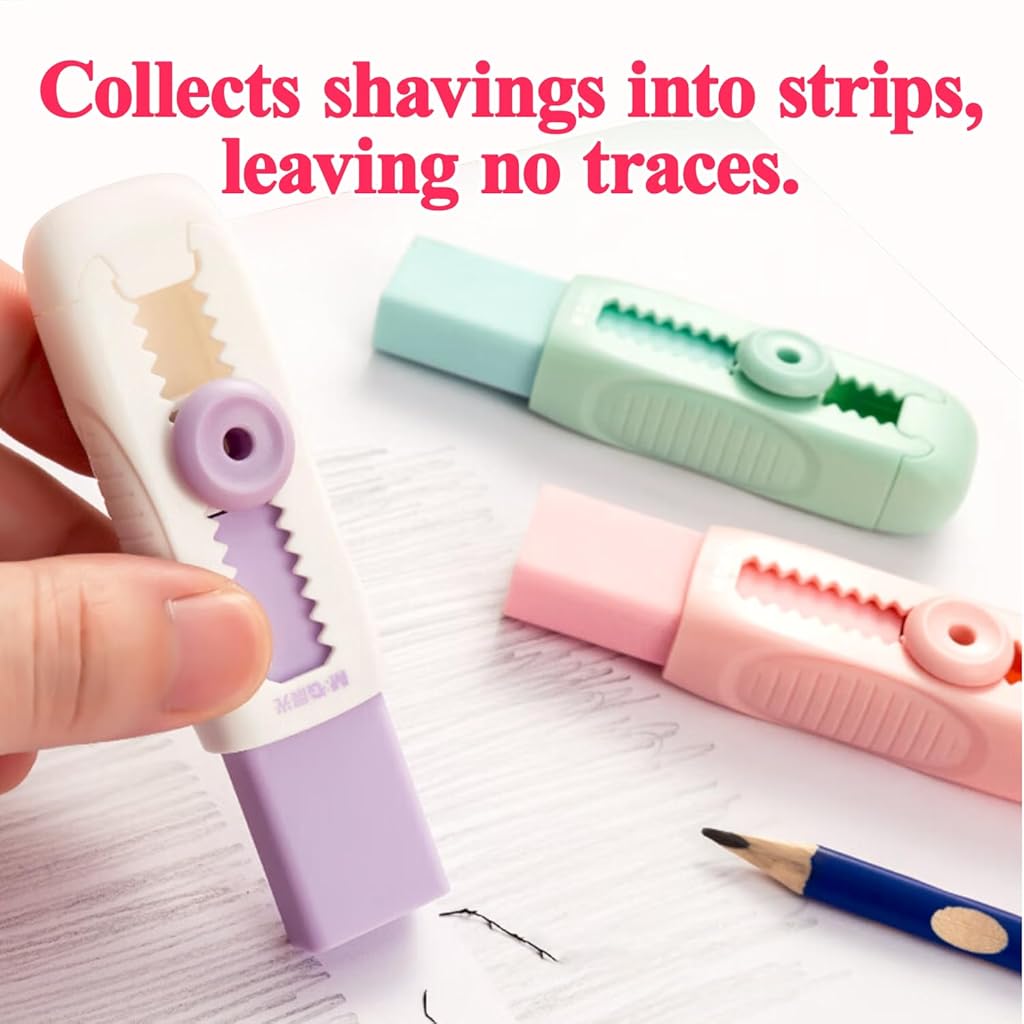 Climberty® 5-Piece Retractable Eraser Set - Durable Comfort-Grip Design with Refillable Sleeve, Dust-Free Exam Essentials for Students & Professionals, Purple