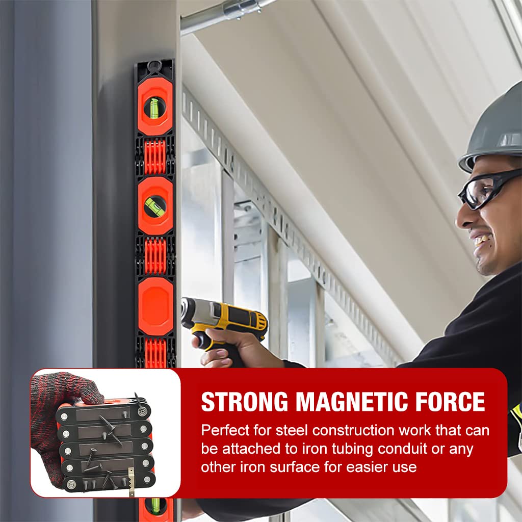 Serplex Foldable Level for Carpenters and Woodworkers featuring 8 Magnets and 4 Bubbles | 28 Inch Aluminum Tool