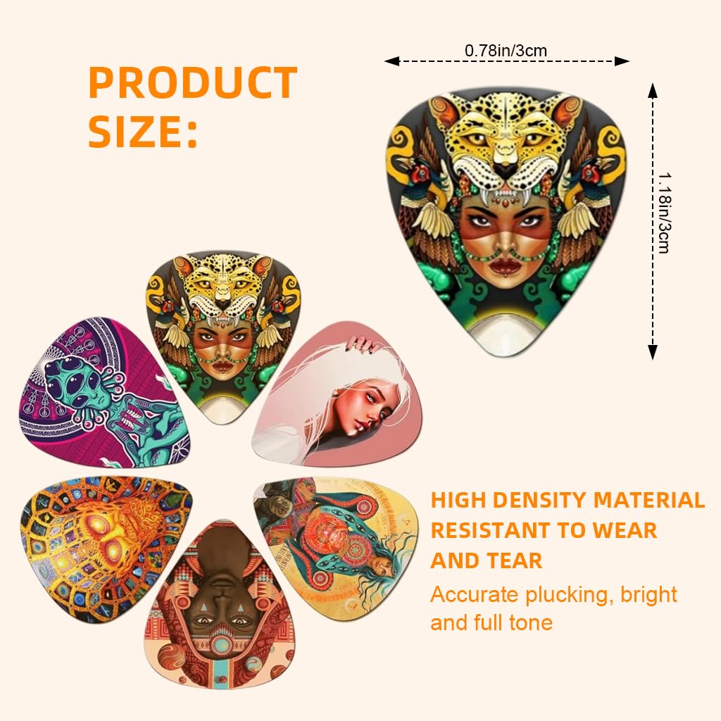 ZIBUYU Guitar Picks for Acoustic Electric and Bass with 12 Rock Designs PVC Set 0.46–1mm