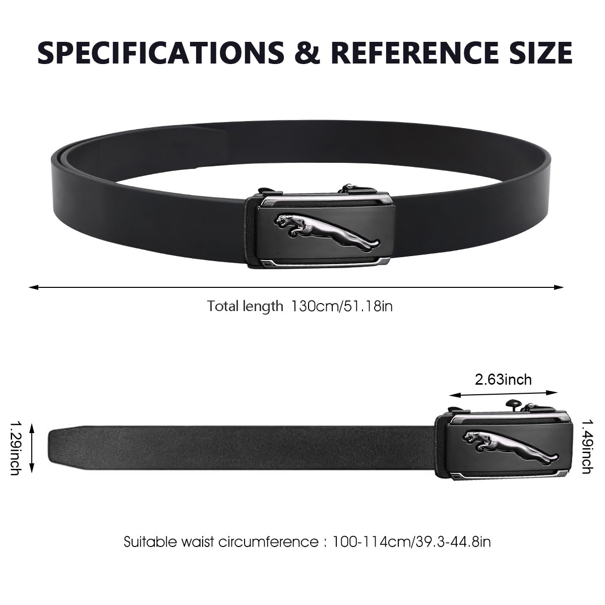 PALAY Leather Belt for Men 130cm with Automatic Slide Lock Buckle | Black PU for Casual and Formal