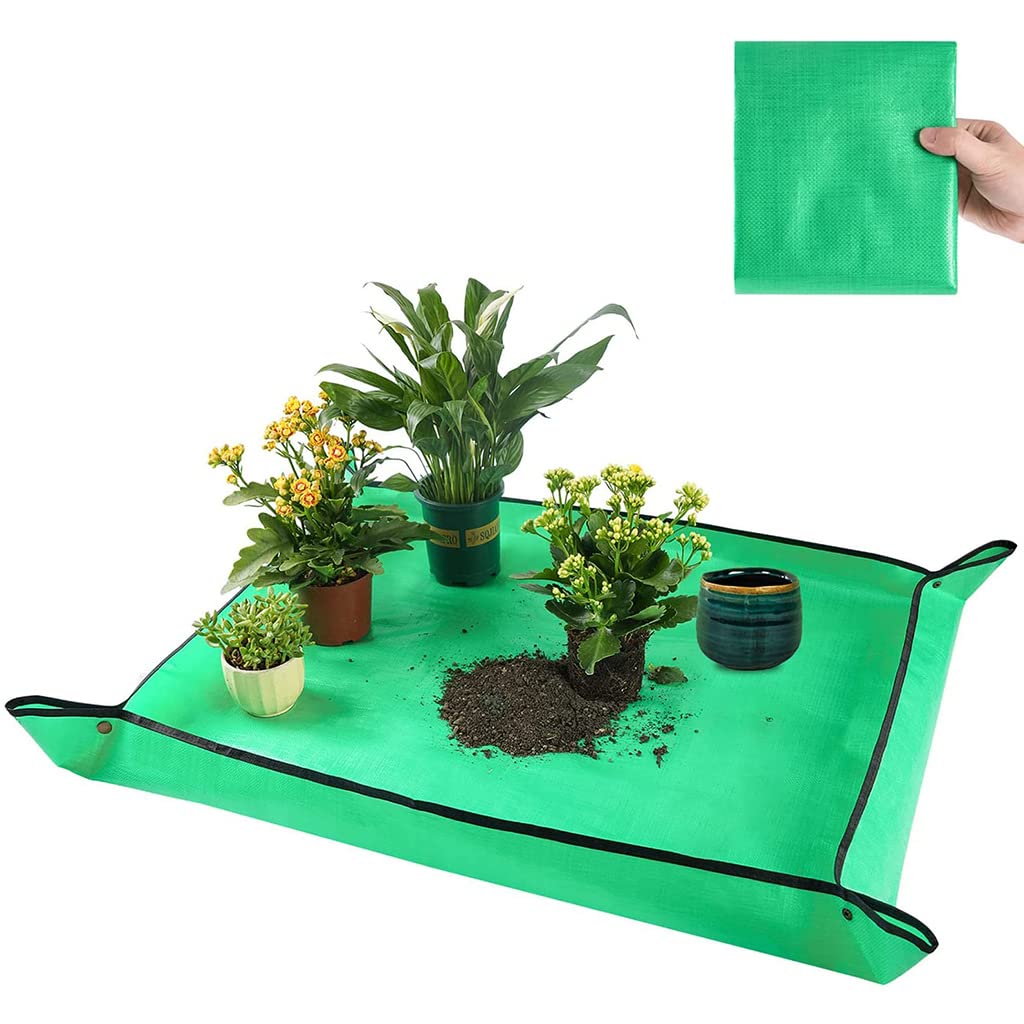 HASTHIP 75*100CM Gardening Mat for for Indoor Bonsai Succulent Plant Care, Waterproof and Foladable PE Garden Mat for Watering Grassland Balcony Nursery Potting and Transplanting Mat Plant Seedling