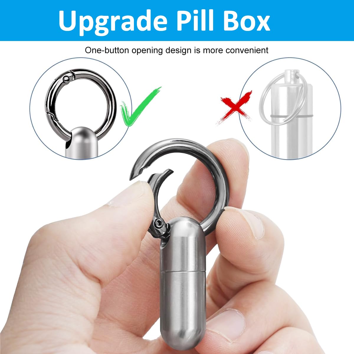 HANNEA Micro Keychain Pill Holder for Travel featuring Waterproof Screw Cap and 9.7x18mm Titanium Case
