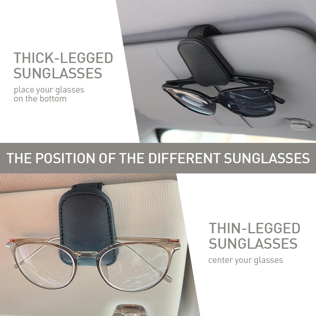STHIRA Car Sunglasses Holder for Sun Visor with Magnetic Closure in Black PU Leather