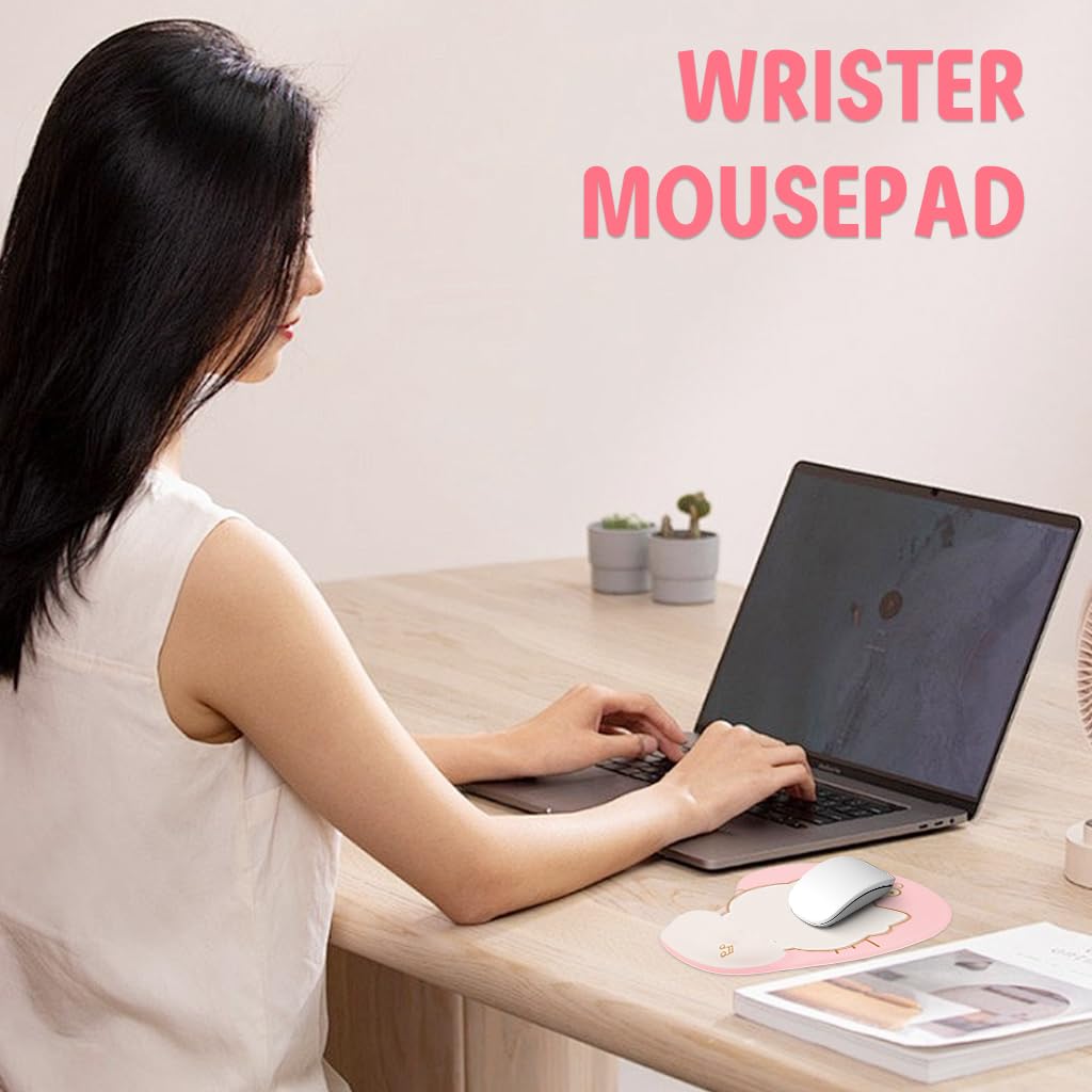 Fancyku Mouse Pad with Wrist Rest for Office and Gaming featuring Non Slip Silicone Base | Cute Cartoon Kitty Design with Smooth Lycra Cover