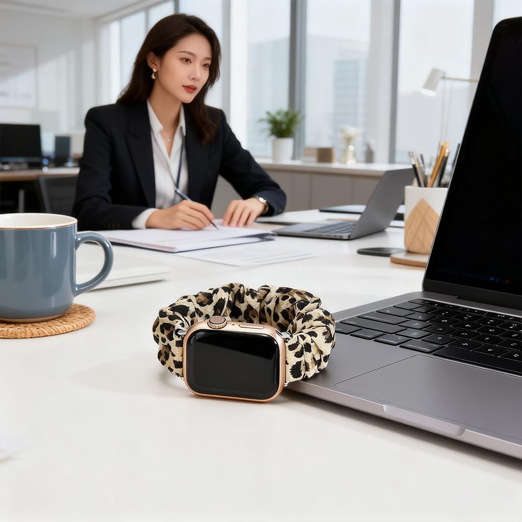 ZORBES Apple Watch Band Scrunchies 3 PCS for 38 40 41mm & Series 10 42mm with Stretchy Nylon Comfort | Leopard Print Set for Women