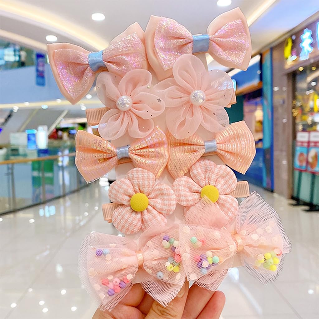 ZIBUYU Hair Clips for Girls featuring 10 Bow and Flower Designs with Secure Hold | Pink Polymer Clay Accessories for Kids
