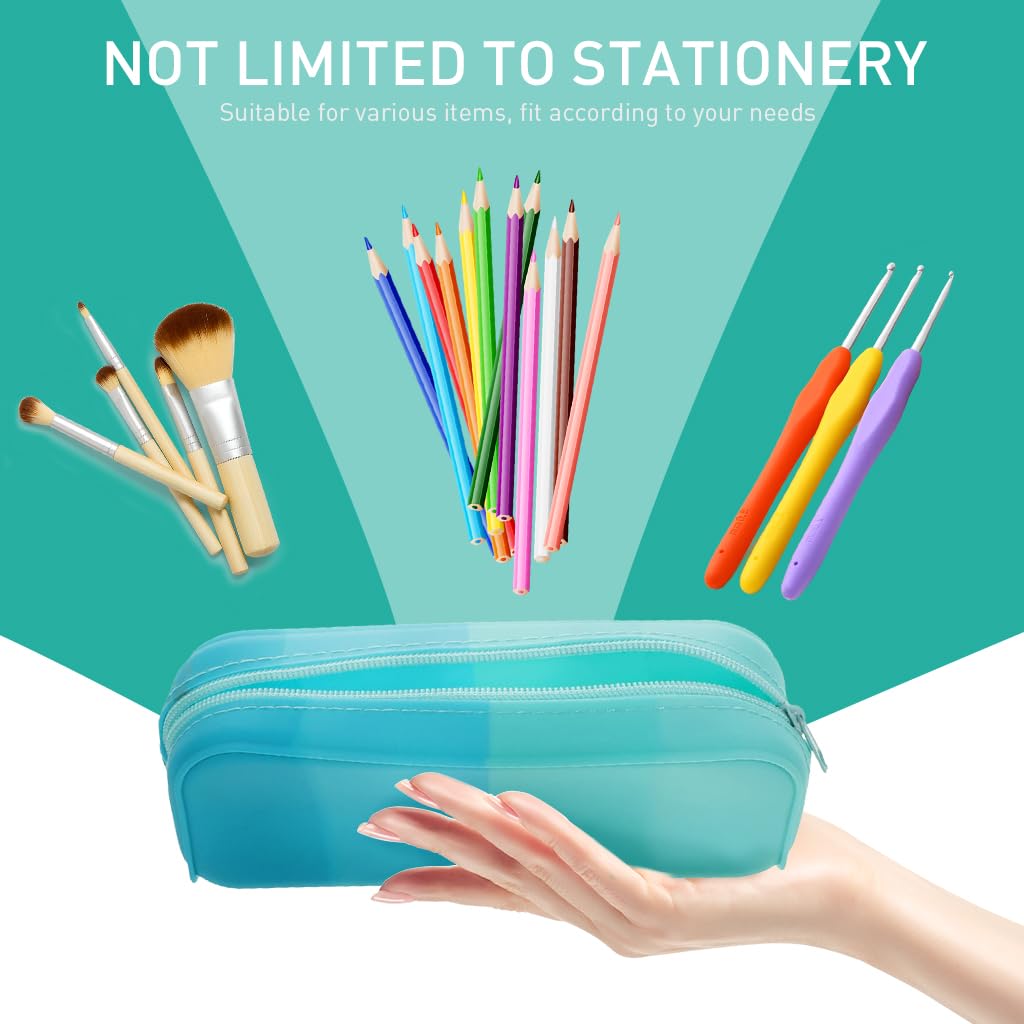SNOWIE SOFT Pencil Pouch for School with Secure Zipper and 7.9x1.96x2.36 in Size | Gradient Green Silicone Case for Girls