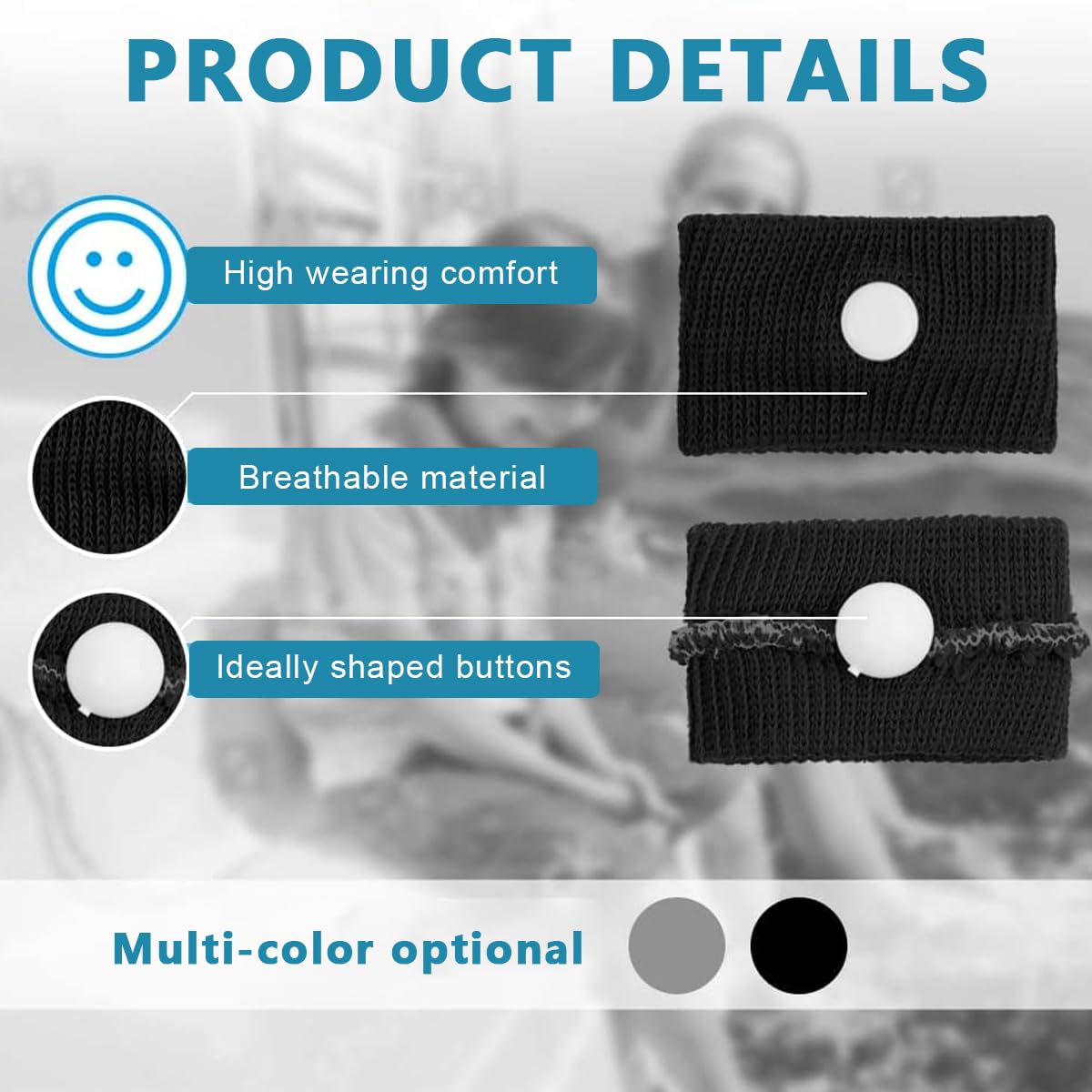 HANNEA Motion Sickness Bands for Travel Relief with Acupressure Neiguan Point | 2 Pairs Grey and Black