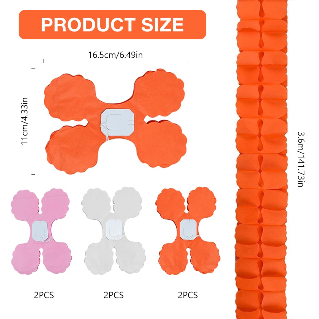 HASTHIP Reusable Party Streamers for Festive Decoration with 6 Rolls 3.6 m Four Leaf Clover Paper | Pink White and Orange