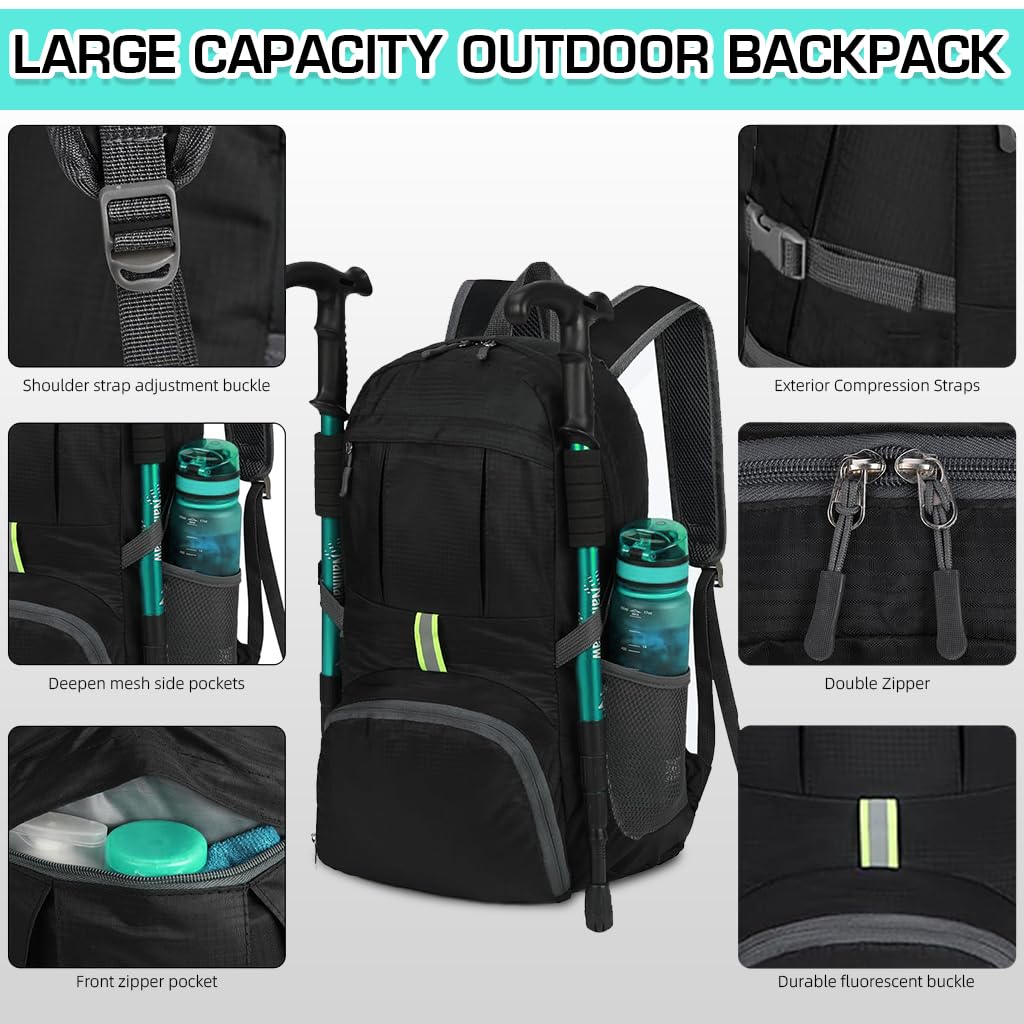 GUSTAVE Outdoor Backpack for Hiking with 30L Capacity and Foldable Waterproof Design | Black