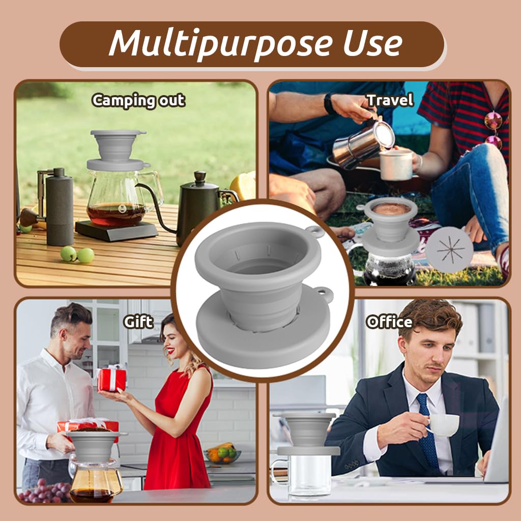 Supvox Coffee Dripper for Camping and Travel with Foldable Design and Carabiner | Silicone Reusable Filter