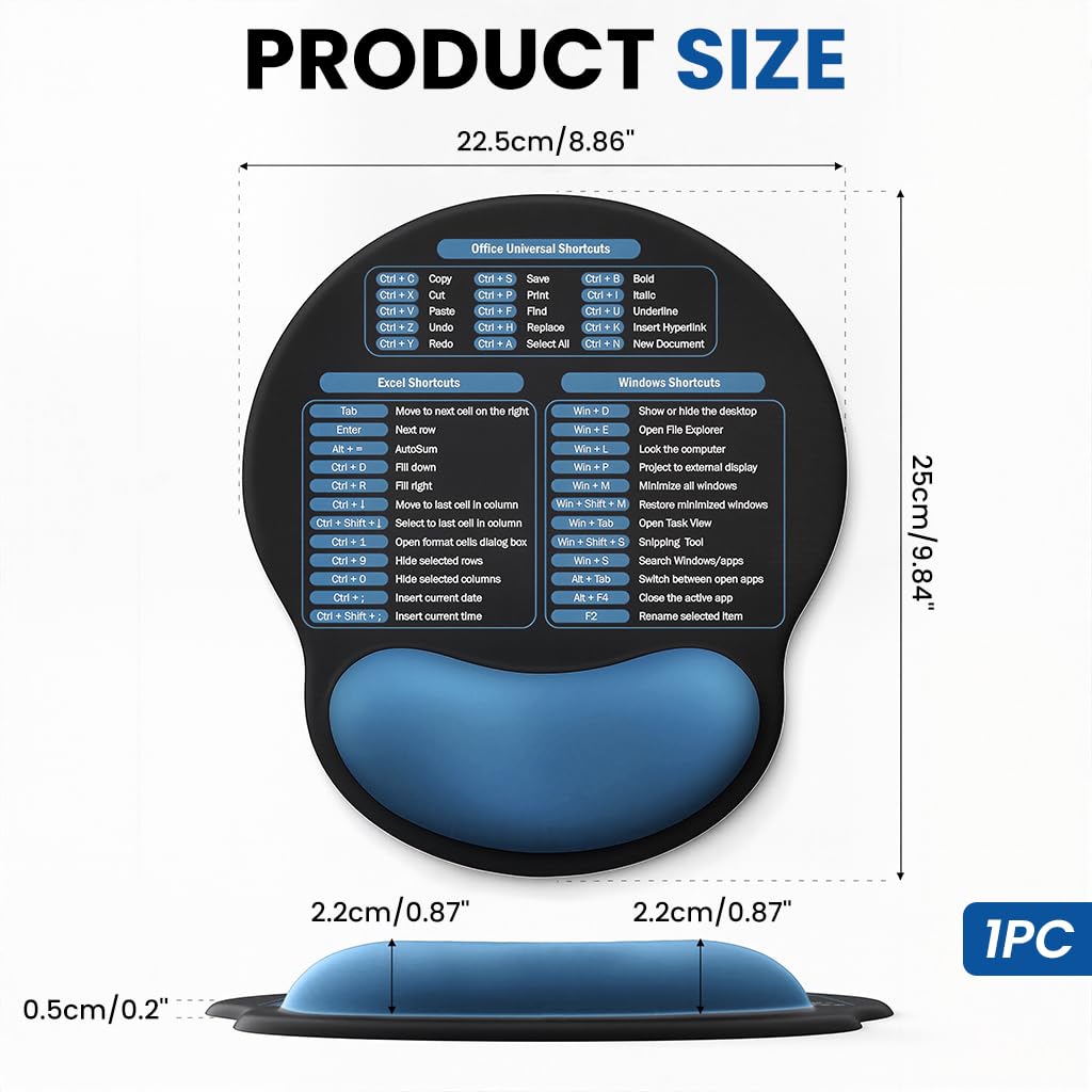 ZORBES Mouse Pad with Wrist Rest for Computer Desk featuring Memory Foam Support & Excel Shortcuts