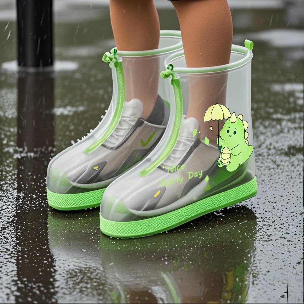 SNOWIE SOFT Clear Rain Shoe Covers for Kids with One Piece EVA Sole and 22.5cm Length | Waterproof PVC Design