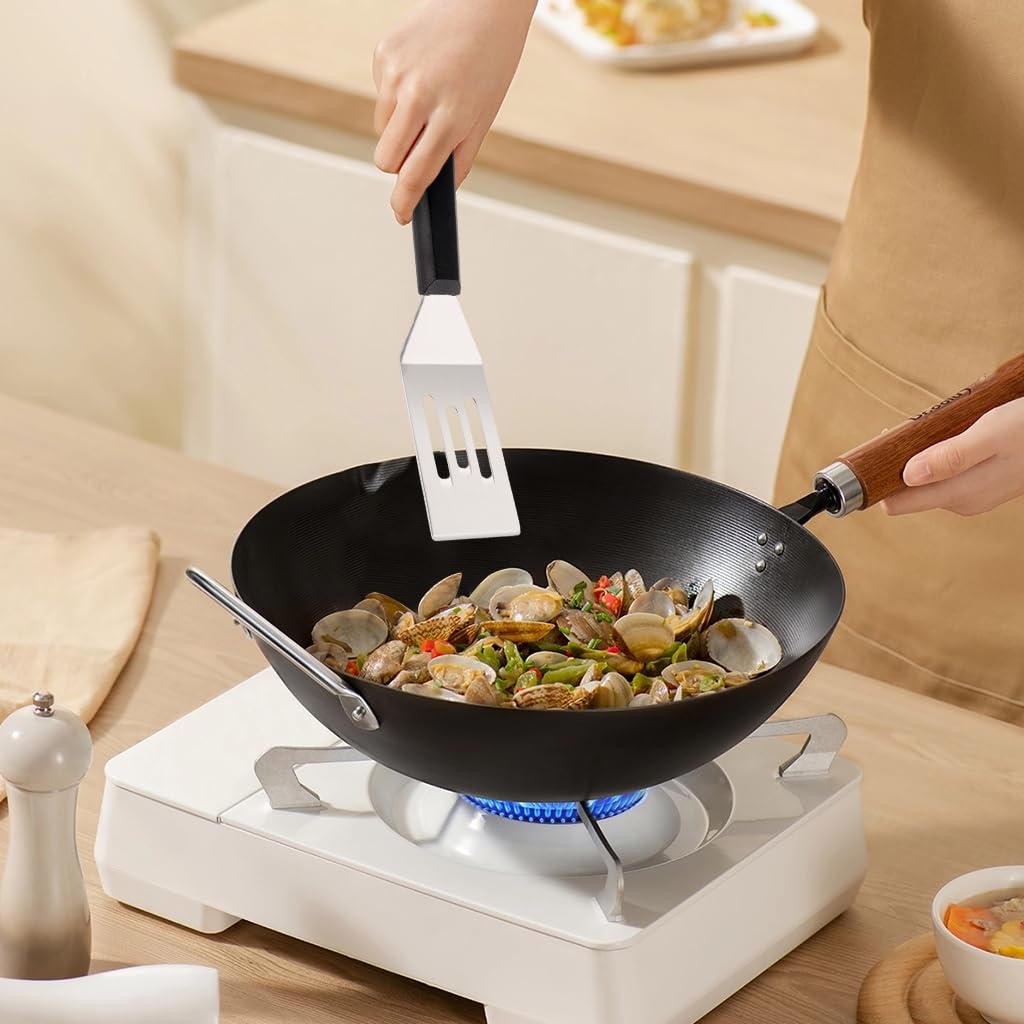 Supvox Mini Metal Serving Spatulas for Kitchen Use with Heat Resistant Handle and Thin Flexible Edge | 8.5 Inch Stainless Steel Set