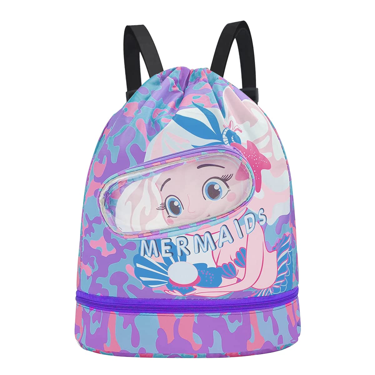 PALAY® Swimming Bag for Kids Cartoon Print Shoulder Bag for Kids Large Capacity Backpack for Girls Wet Dry Separation Beach Bag Storage Bag for Clothes, Swimming Goggles