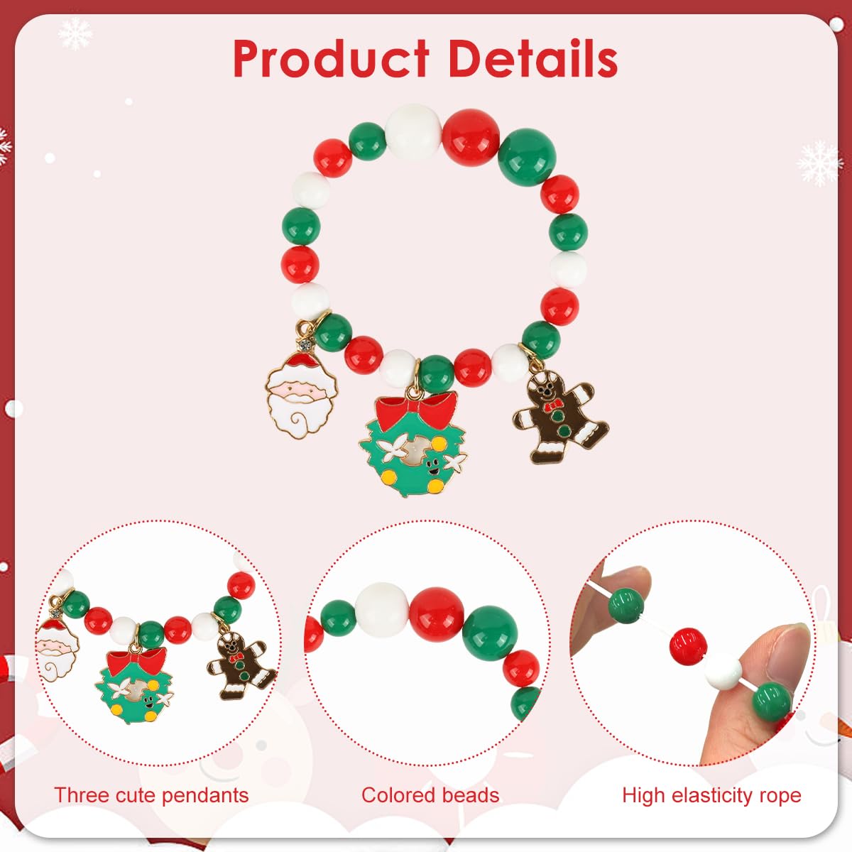 SANNIDHI Kids Christmas Jewelry Gift Set of 5Pcs for Girls with Beaded Bracelet and Hair Ties