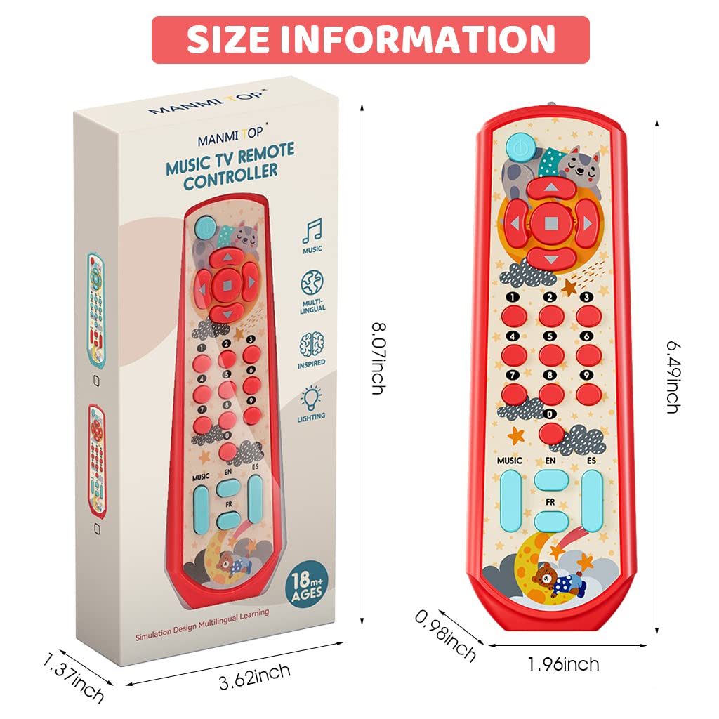 ZIBUYU Musical Light Toy Remote Control for Toddlers with 3 Languages | Pink ABS Educational Sensory Toy