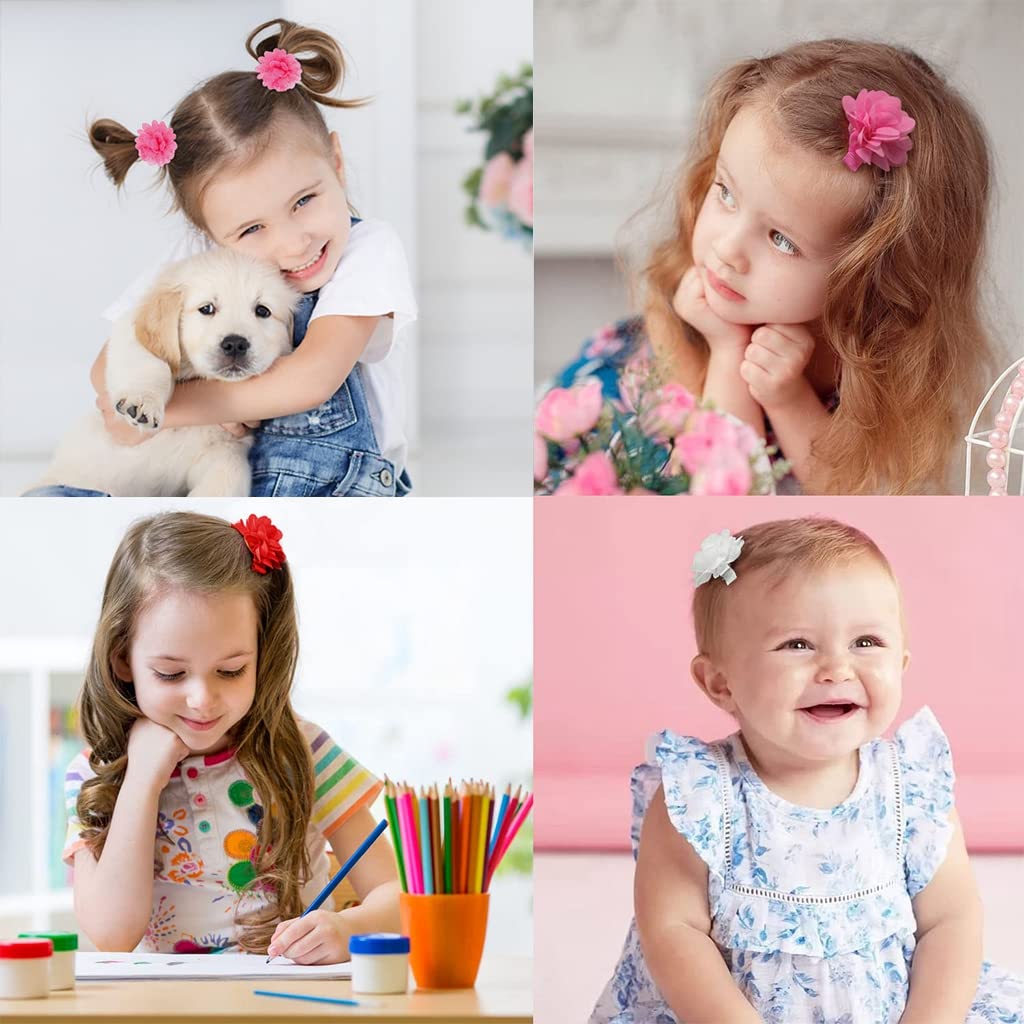 PALAY Hair Bows Clips for Girls 15 pcs with 2.4 in Chiffon Flowers | Cute Gift for Toddlers