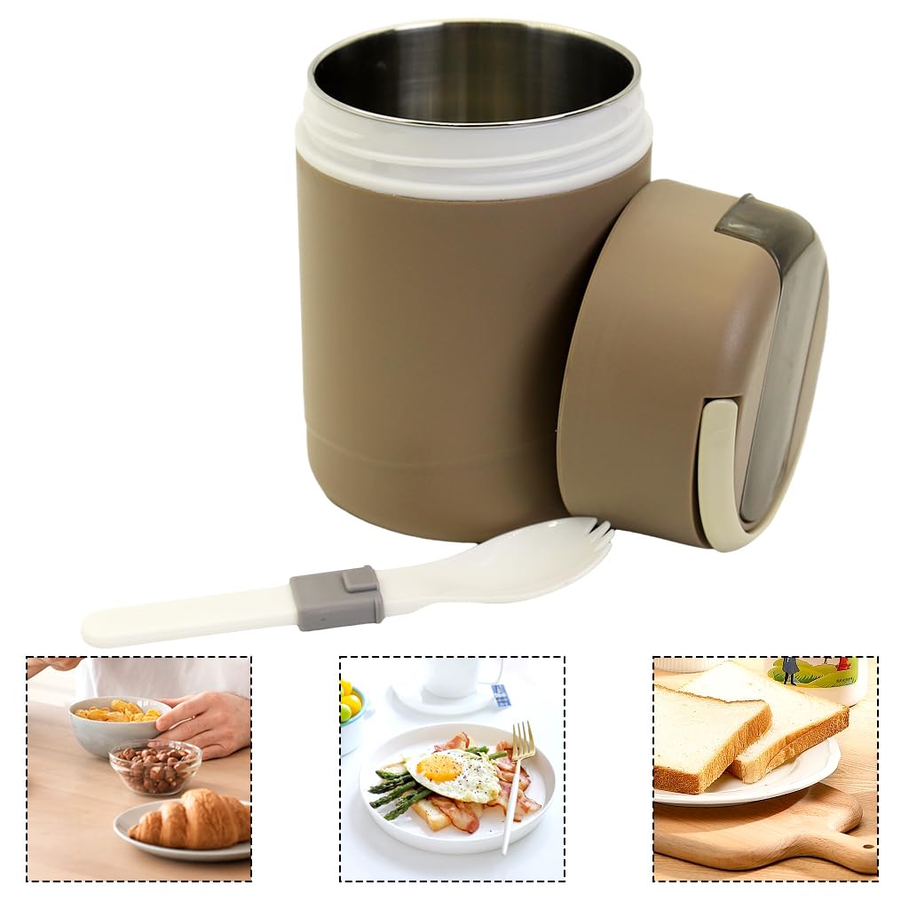 Supvox Thermal Cup for Soup and Oatmeal with 600ml Capacity Featuring Leak‑Proof Lid and Folding Spoon | Food Grade 304 Stainless Steel