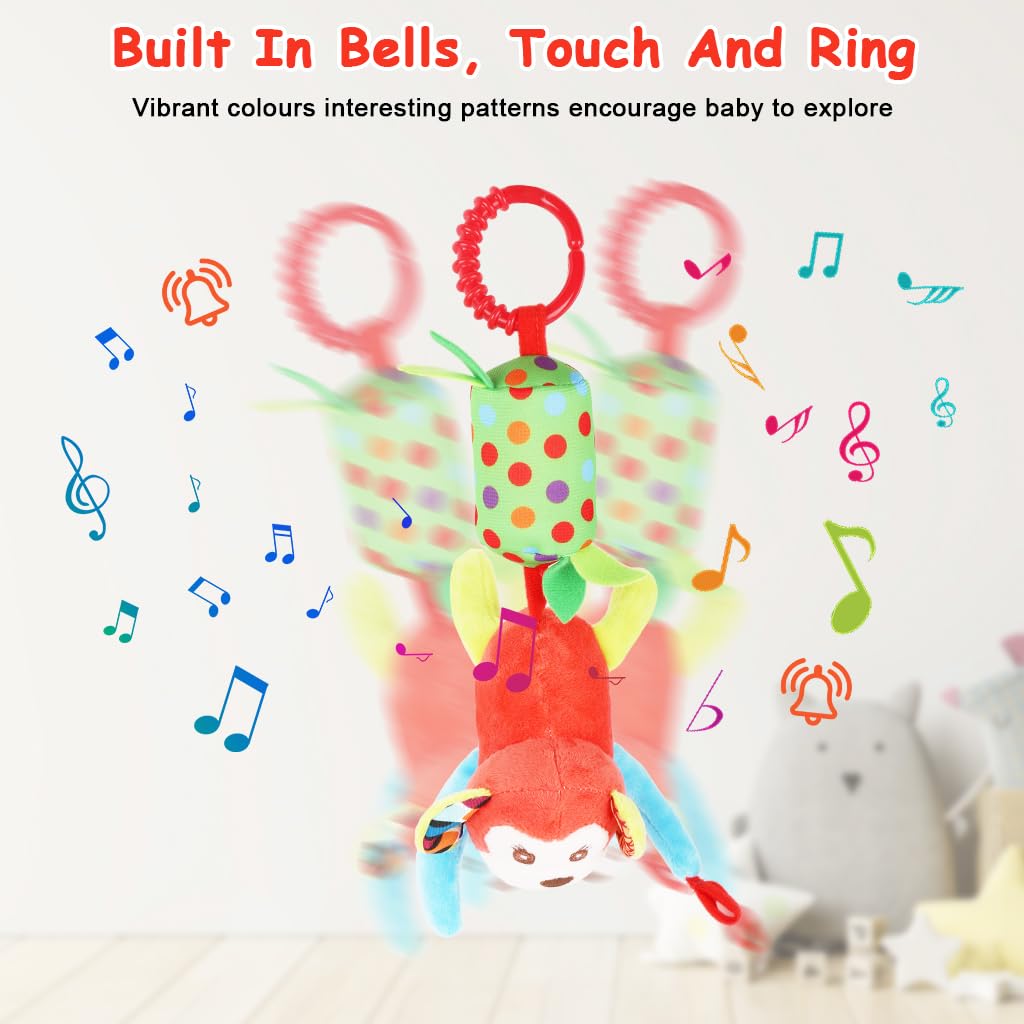 SNOWIE SOFT Baby Toys for Stroller and Crib with Plush Monkey Rattle | Newborn Gift