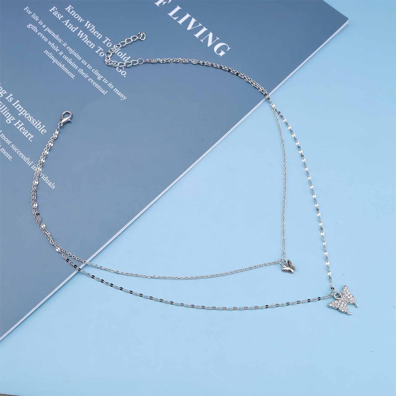 SANNIDHI Butterfly Necklace for Girls with Double Layer Choker and Rhinestone Pendant | Elegant Alloy Jewellery Gift