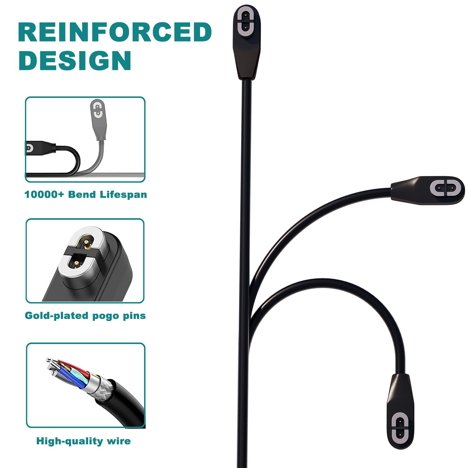 Verilux Magnetic Charging Cable for Shokz Headphones featuring 3.3 ft PVC Cord and Dual Copper Pins
