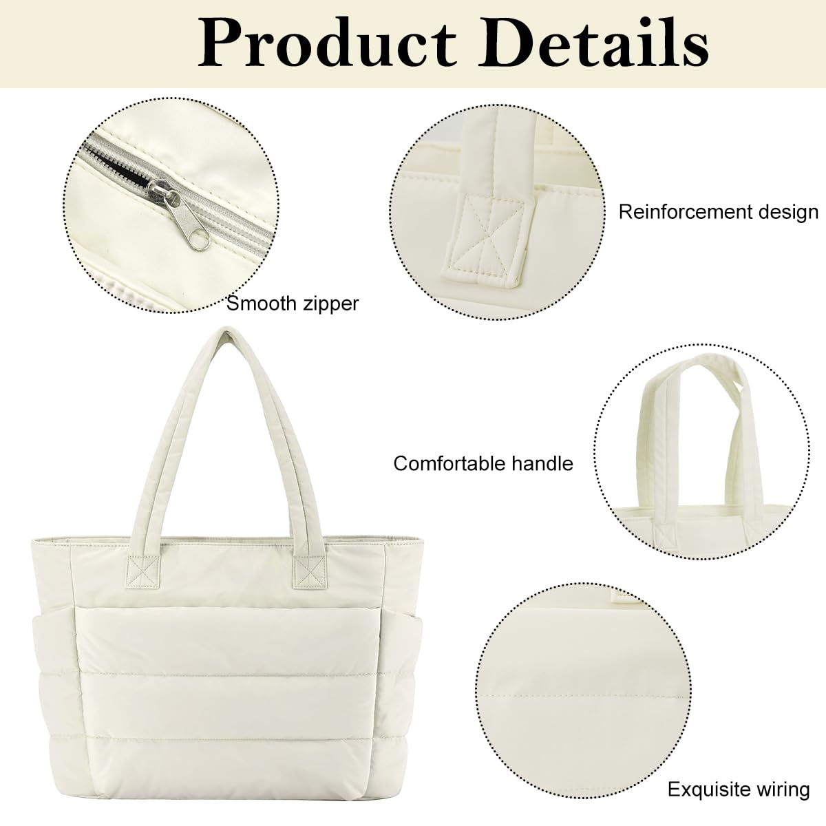 PALAY Fashion Tote Bag for Women Soft Handbag Lighweight Puffy Tote Bag Travel Hand Bag 15.6 inches Laptop Hand Bag Quilted Shoulder Bag Handbag, 13.8X 6.3x19.3 inches