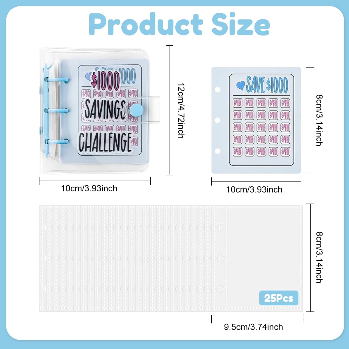 OFIFO Money Saving Box Binder for 1000 Challenge with PVC Cash Pockets and Snap Closure | Portable Piggy Bank for Adults