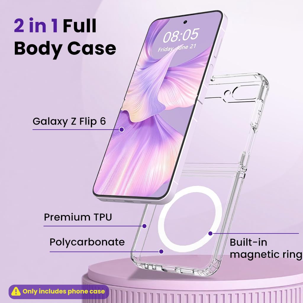 ZORBES Galaxy Z Flip 7 Case with 180° Flexible Hinge Protection and Folding Kickstand | Clear and Matte PC Cover in Purple