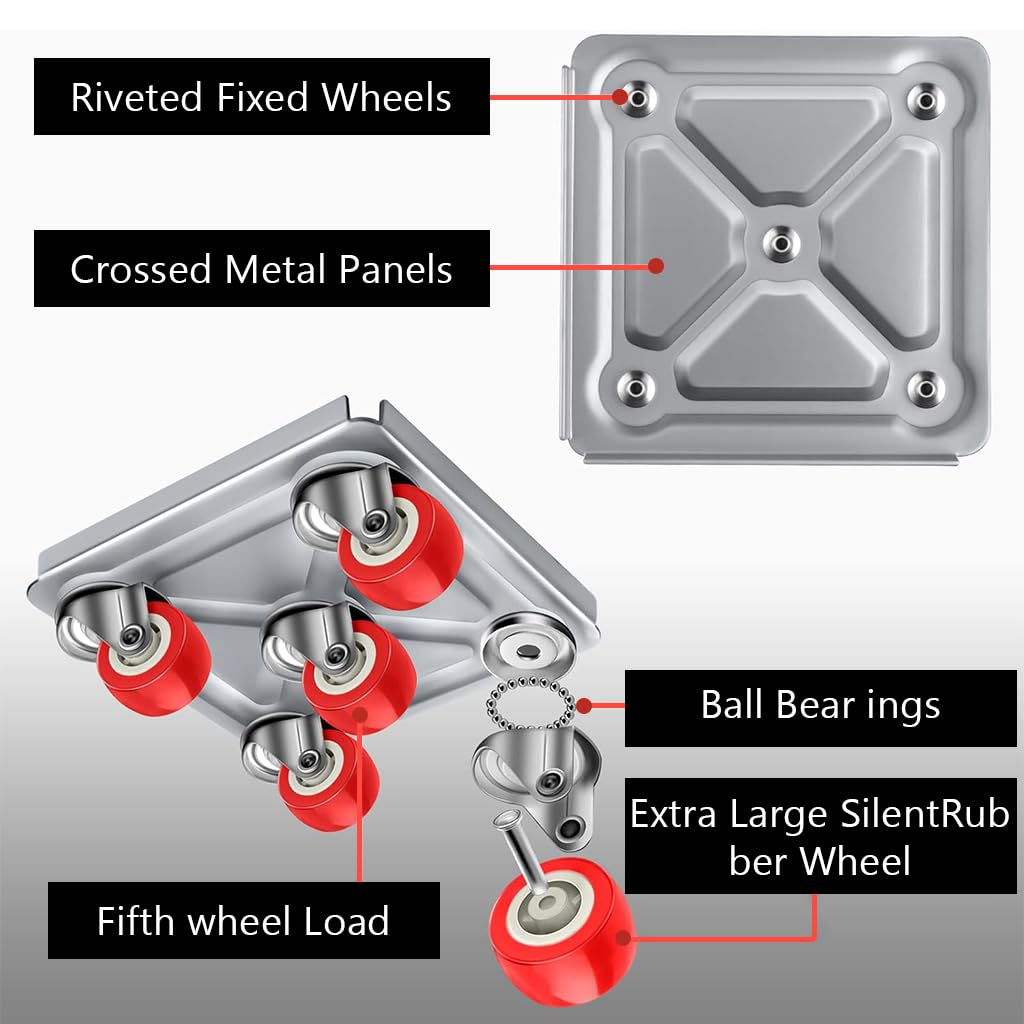 HASTHIP Furniture Moving Wheel Dolly 5-Wheel Moving Dolly 600kg Loading Capacity Plant Pot Moving Dolly with Lifting Tool & Anti-Slip Mat Furniture Dolly for Table, Sofa, Plant Pot, Home Appliances