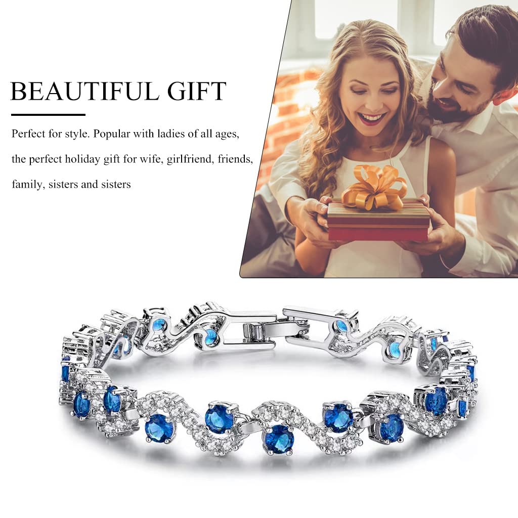 SANNIDHI Cubic Zirconia Bracelet for Women featuring Blue Stones and 18 cm Alloy Design