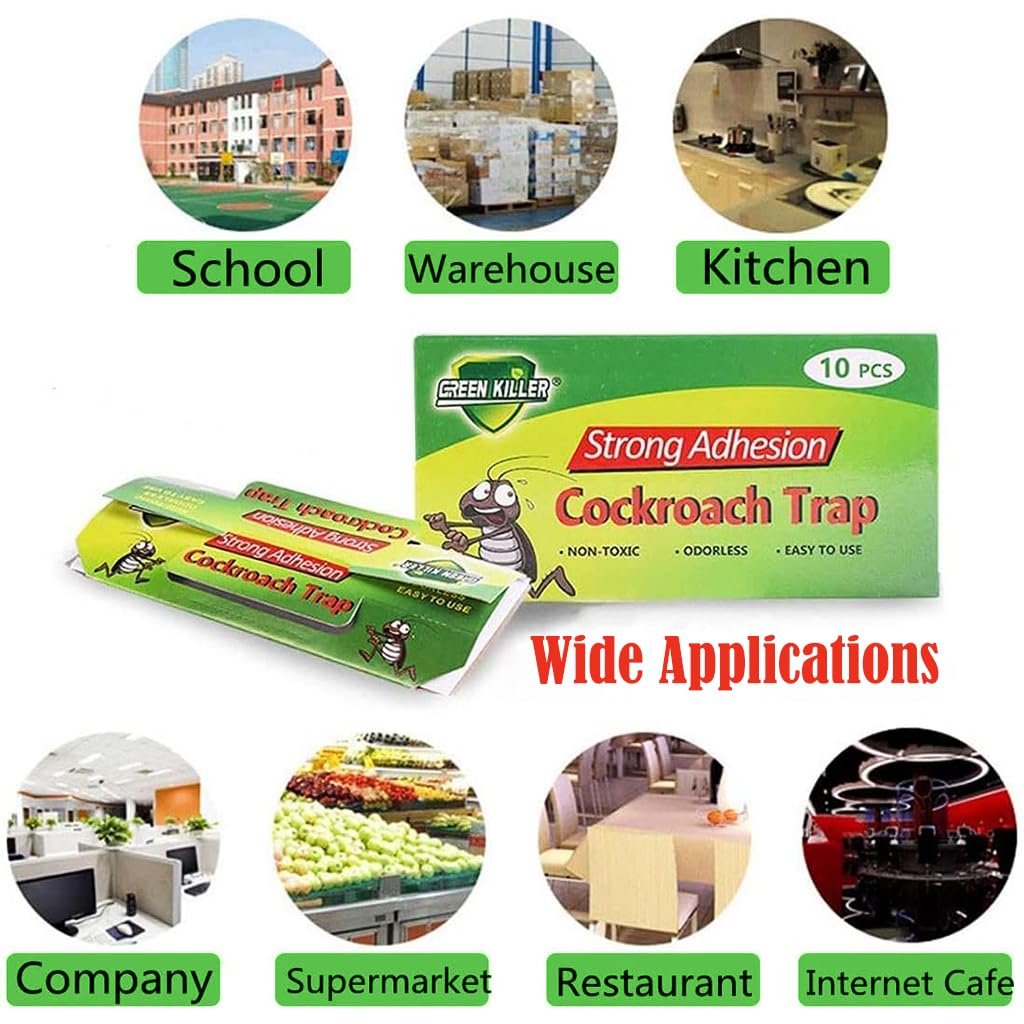 HASTHIP® 10pcs Cockroach Traps for Kitchen, Room, Office, Strong Adhesive Cockroach Killer,  Pesticide Free Cockroach Repellent, Safe and Easy Cockroach Trap