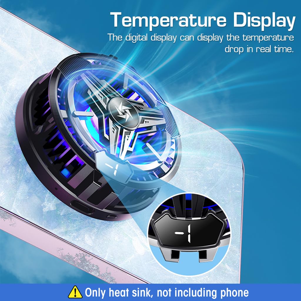ZORBES Phone Cooler Gaming Fan,Phone Cooler For Gaming,Led Gaming Mobile Cooler Fan With Digital Display,Phone Radiator Case For Iphone Android Smartphones From 4.5-7In,Phone Cooler For Live Streaming