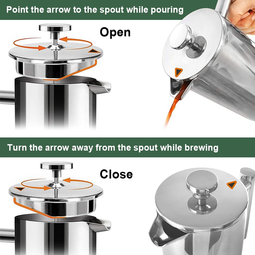 Supvox French Press Coffee Maker 600ML with 4 Level Filtration and 304 Stainless Steel | Hot and Cold Brew