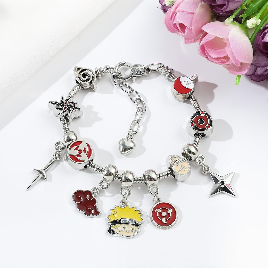 SANNIDHI Bracelets for Kids featuring Ninja Anime Charms with 6.69 in Fit Extension | Cosplay Jewelry Gift
