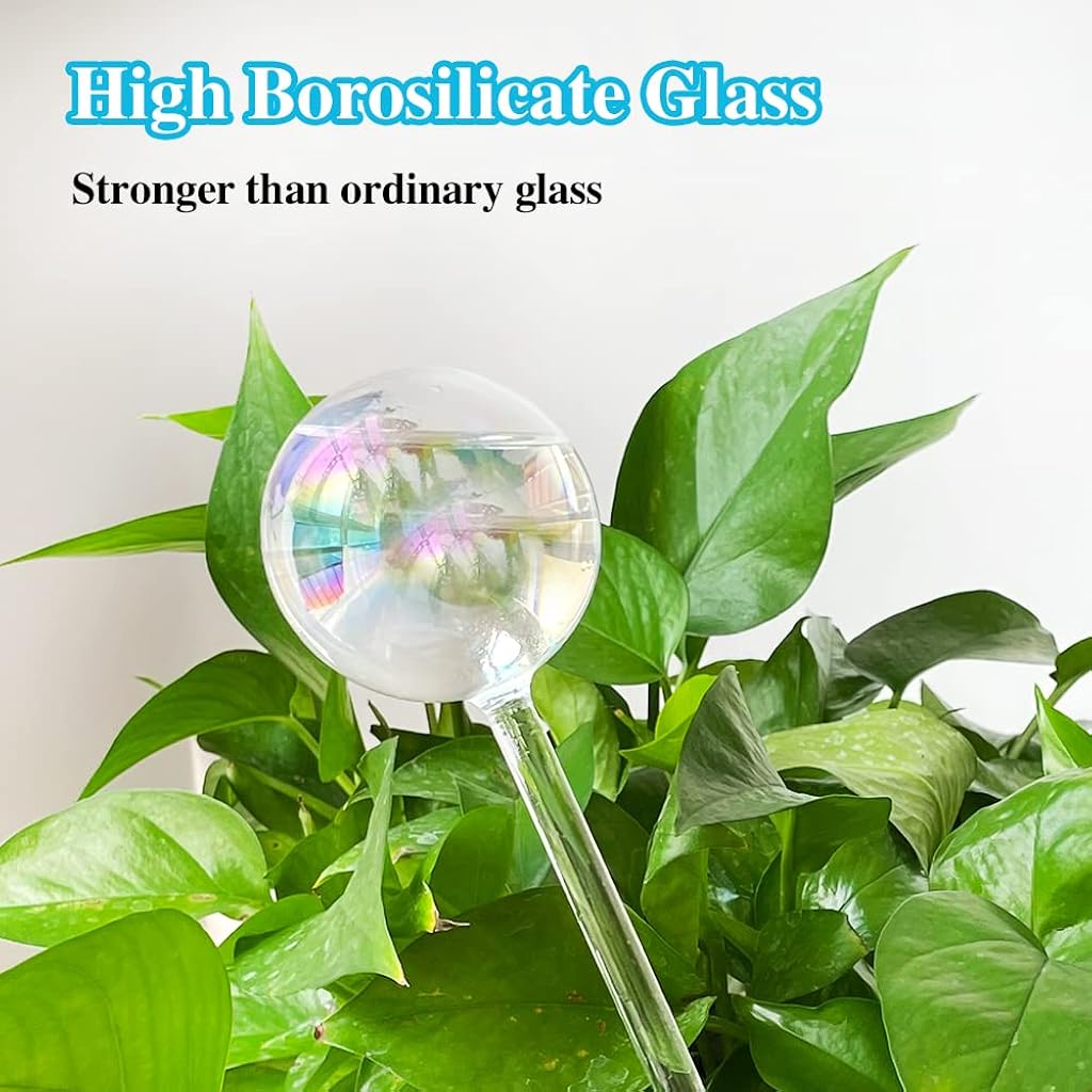 HASTHIP® 3Pcs Slow Watering Ball Glass Ball Slow Watering Drip Irrigation Ball for Planter, Flower Pots, Decorative Laser Colored Glass Ball Slow Dripping Watering Ball