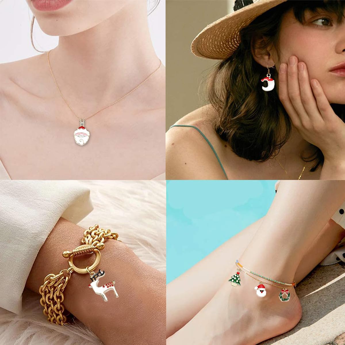 SANNIDHI Christmas Charms Pendants Set for DIY Jewelry Making with 40 Gold Plated Enamel Pieces | Ideal for Earrings Bracelets and Gifts