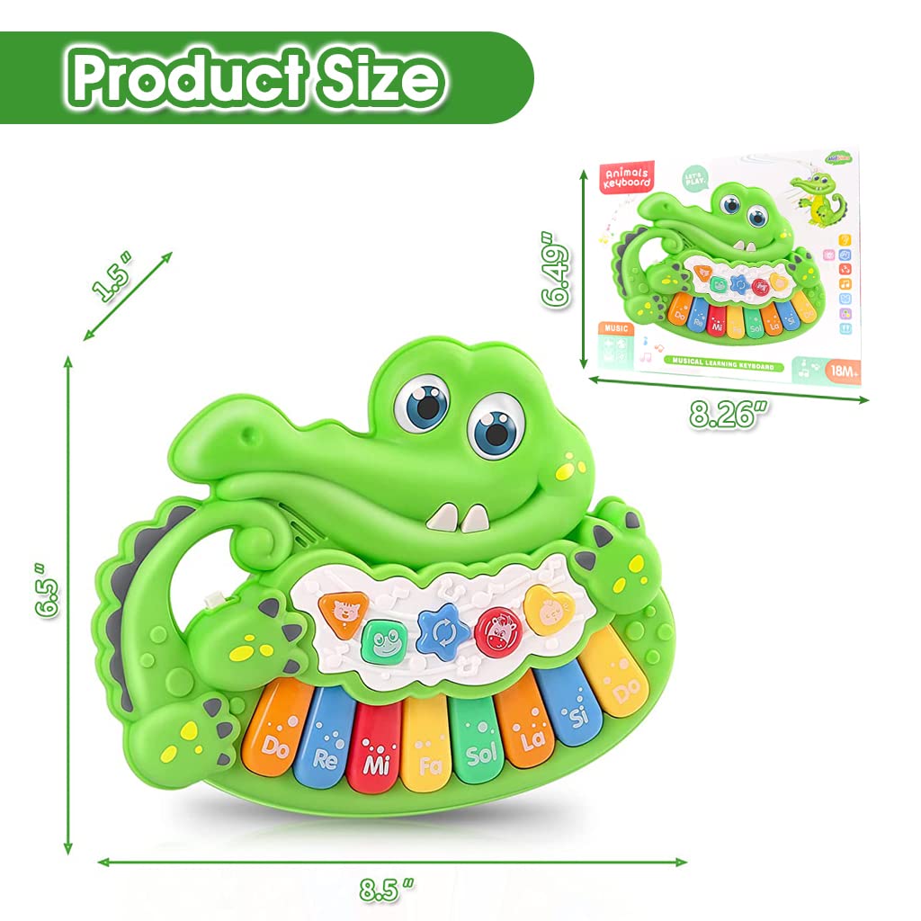 PATPAT® Piano Keyboard for Kids, Crocodile Baby Piano with Flashing Lights & Music, Early Learning Educational Kids Piano with Animal Sounds Musical Toys for 1+ Year Old Baby Gifts for Boys