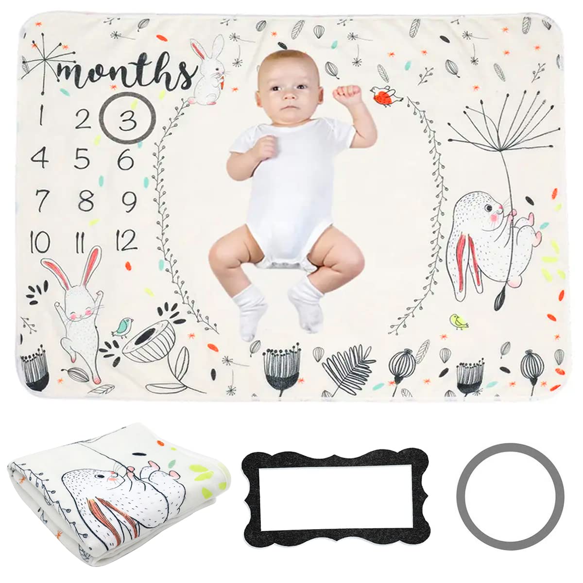SNOWIE SOFT Baby Milestone Blanket for Photography with 2 Color Frames 29x39 in Flannel | Perfect Baby Shower Gift