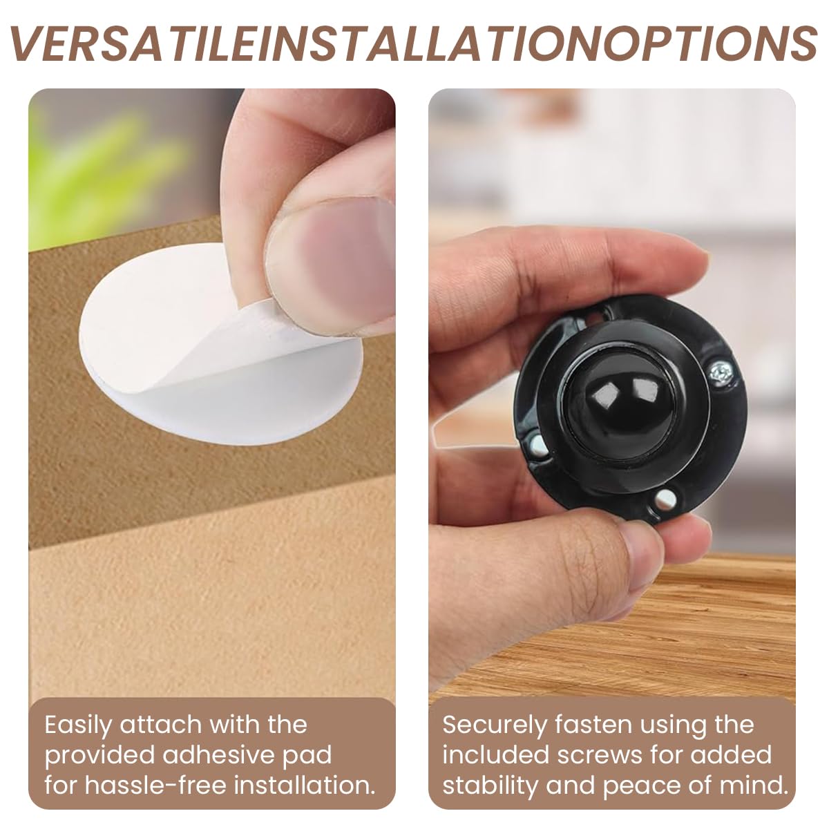 HASTHIP Caster Wheels for Furniture and Small Appliances featuring 360° Swivel | 200kg Load Capacity and Self Adhesive Design