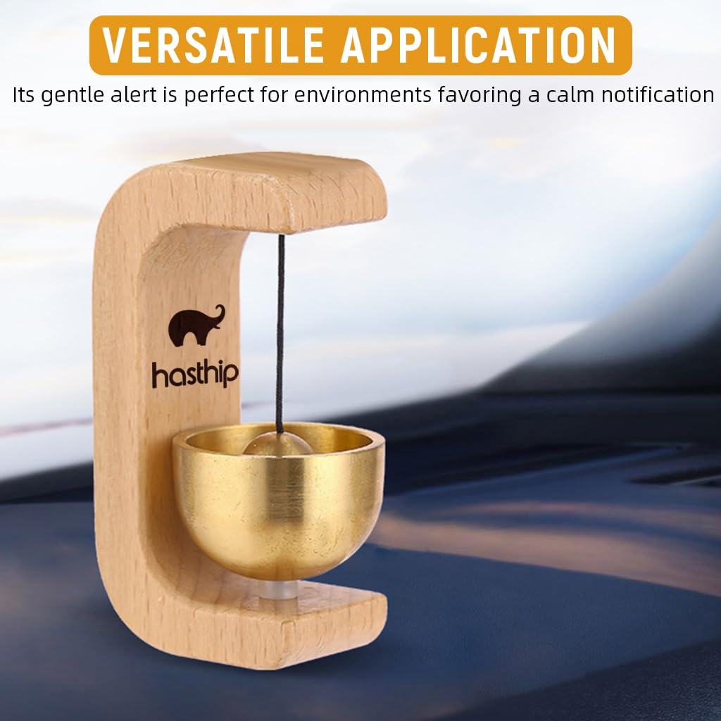 HASTHIP Door Chime for Home and Shop with Magnetic Mount and Beech Wood Base | Brass Bell
