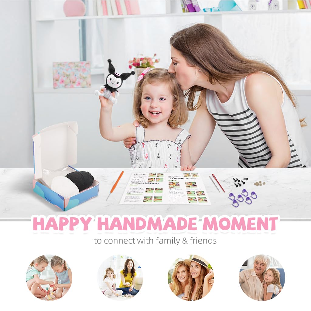 PATPAT Kuromi Crochet Kit for Beginners with Yarns Tools and Tutorial Video | 6.1 in Kawaii Toy