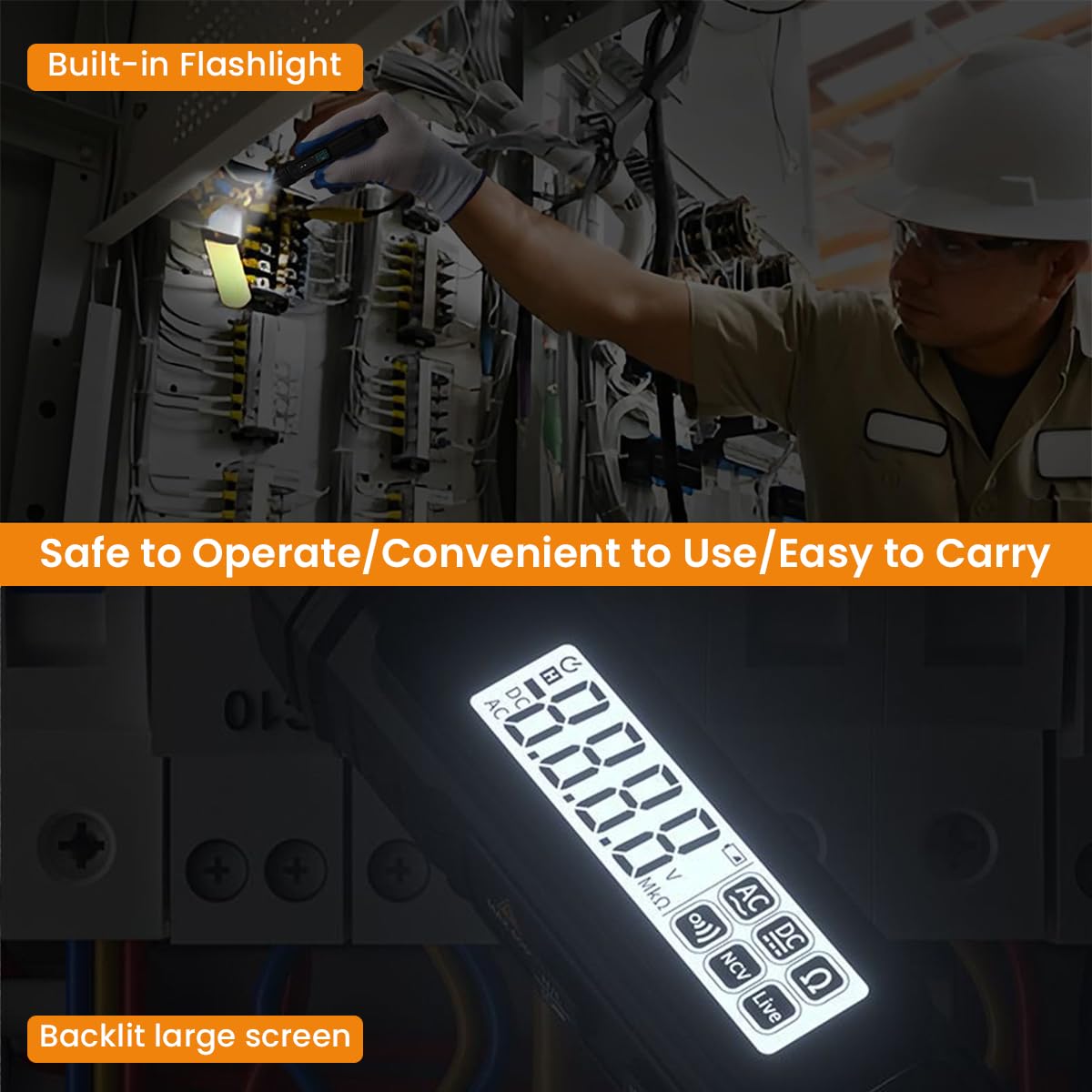 Serplex Digital Multimeter for AC/DC Voltage and Resistance Testing with 4000 Count | Safe Non Contact Detection and Backlit LCD Display